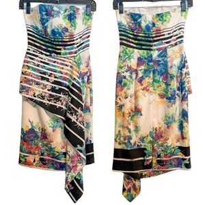 Black Halo Blythe Strapless Floral Stripe Mini Dress 0